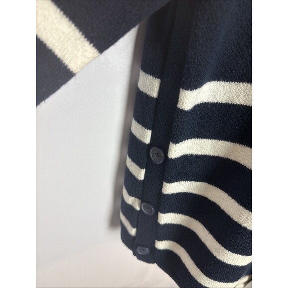 Loft Womens Large Stripe Navy White Sweater Buttons Nautical Coastal Preppy - Picture 2 of 8